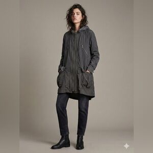 🏴‍☠️ AllSaints Spitalfields Siv Parka Jacket Black Size 10 Oversized Nylon Coat